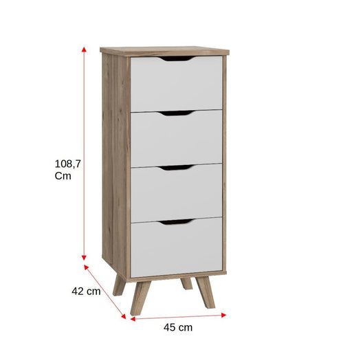 Comoda Vankka, Stejar Pardosit Si Alb, 45 x 108.7 x 42 Cm