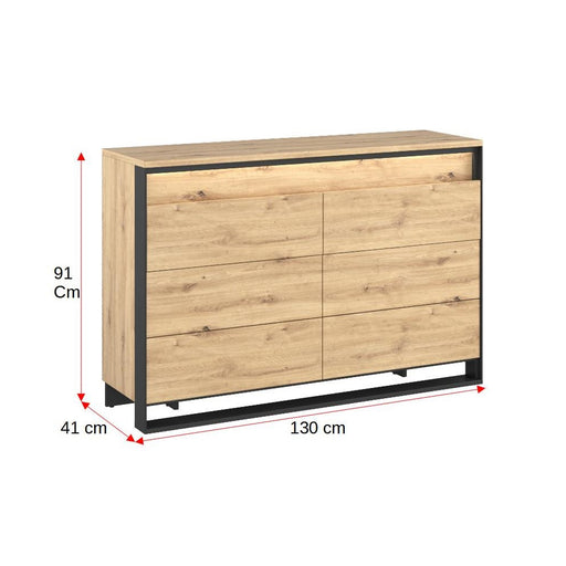 Comodă Vant Cu Led, Cu 3 Sertare, Stejar Artizan Si Negru, 130 Cm