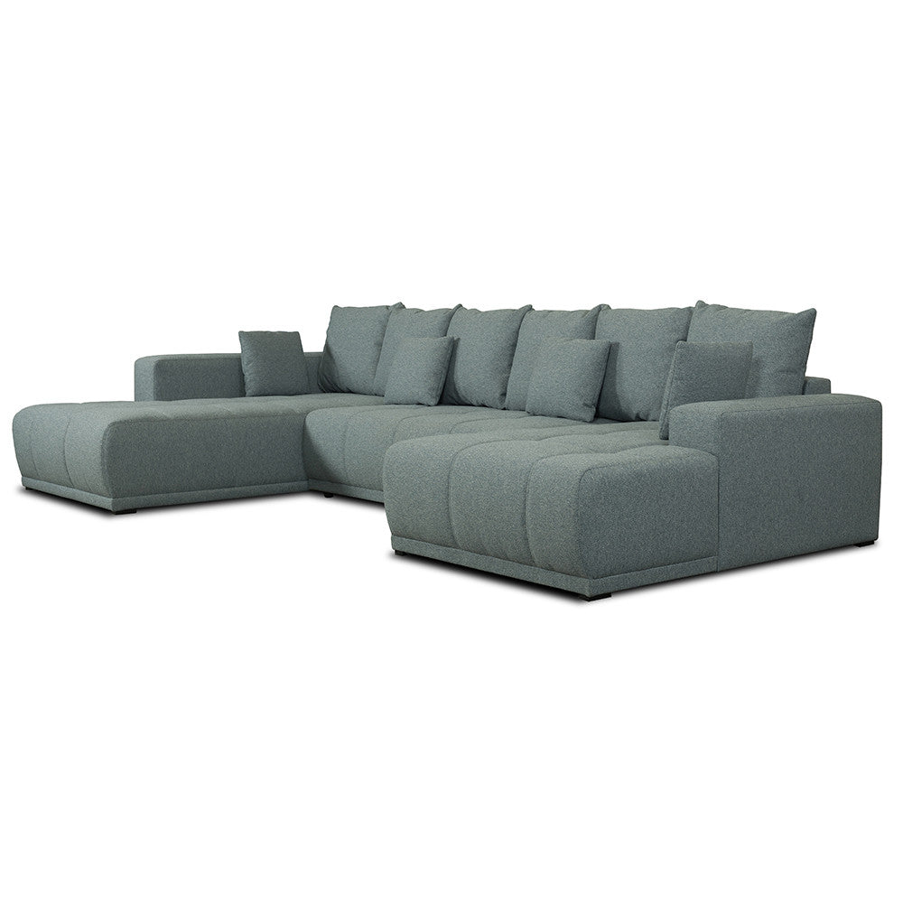 Coltar U Extensibil Otis Stanga, 6 Locuri, Lada Depozitare, Gri Albastrui, 357 Cm