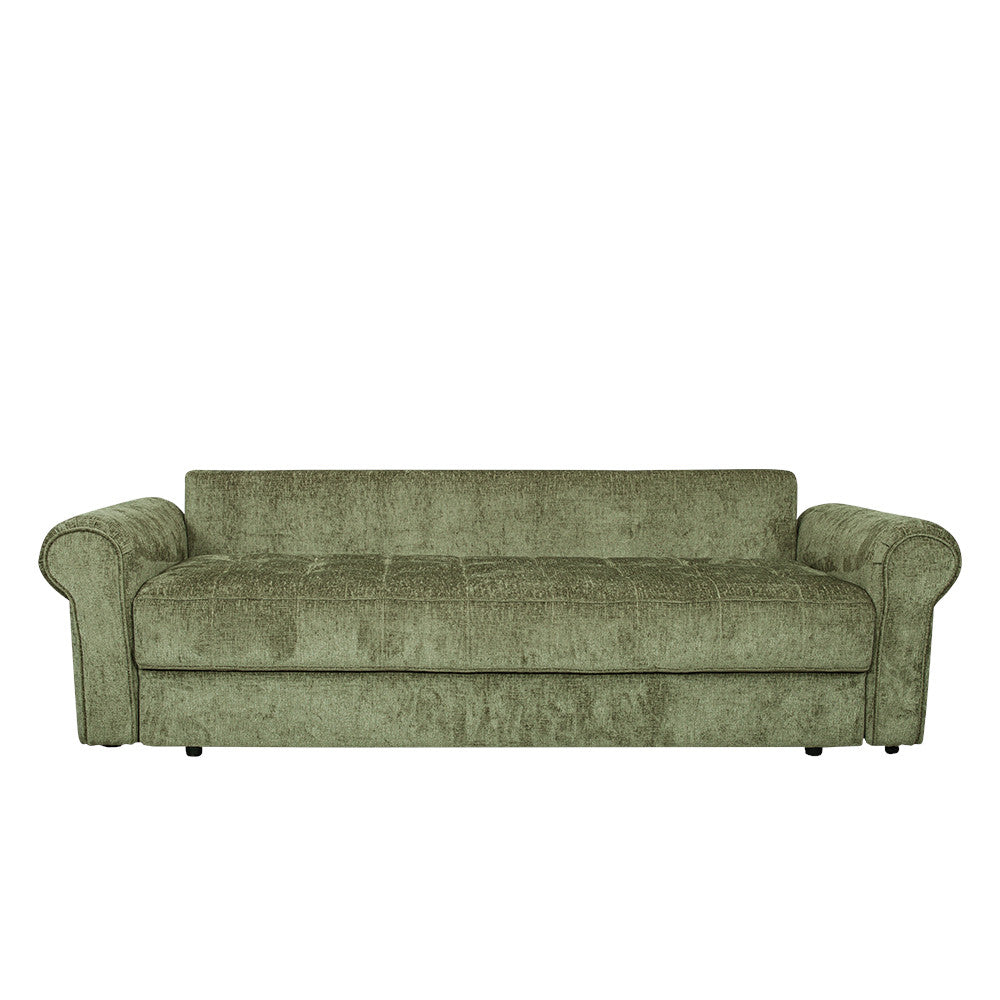 Canapea Extensibila Venezia, 3 Locuri, Lada Depozitare, Tapiterie Verde, 244 Cm