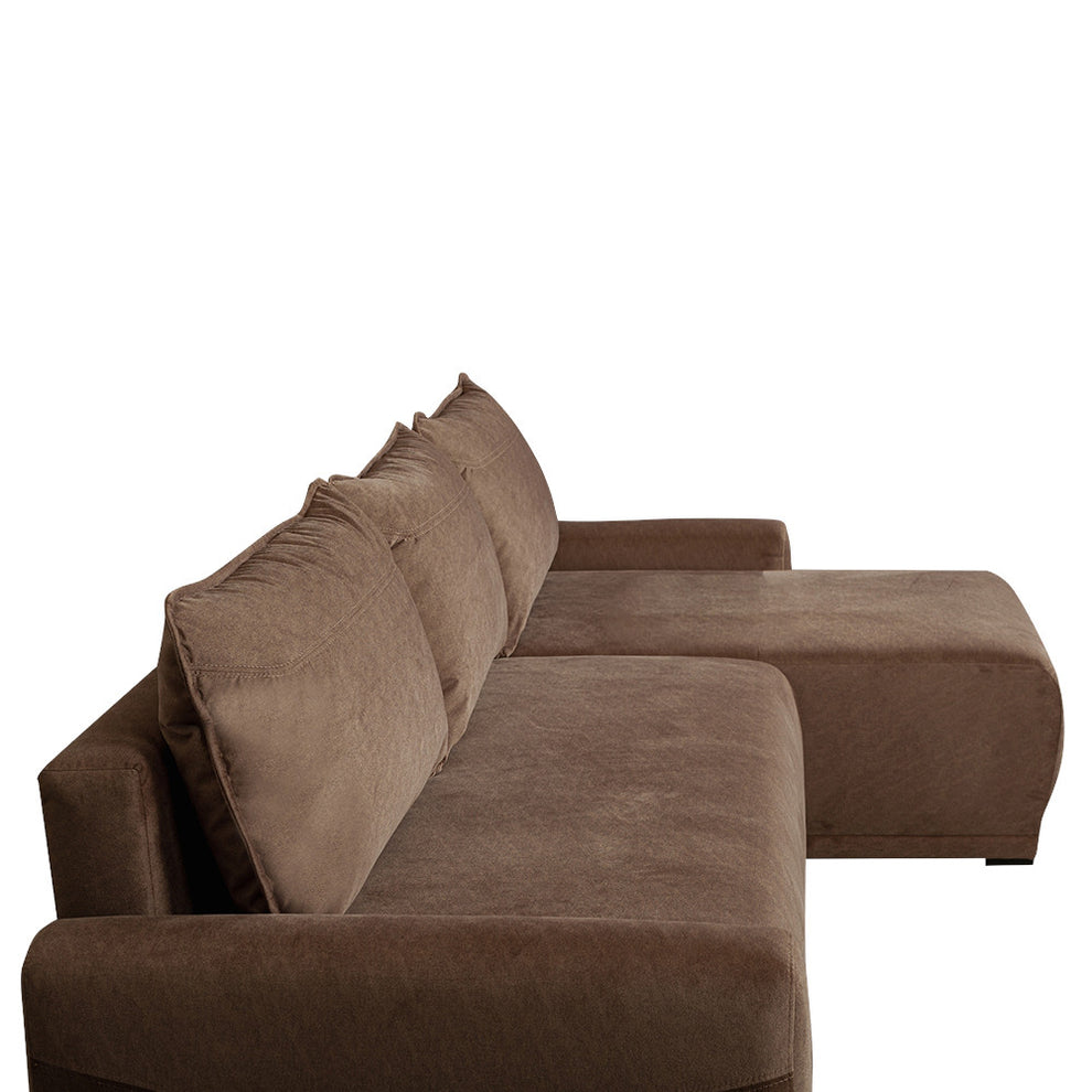 Coltar Extensibil Lea Interschimbabil Stanga/Dreapta, 5 Locuri, Lada Depozitare, Maro 256 Cm