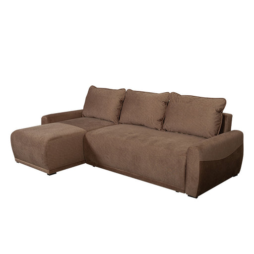 Coltar Extensibil Lea Interschimbabil Stanga/Dreapta, 5 Locuri, Lada Depozitare, Maro 256 Cm