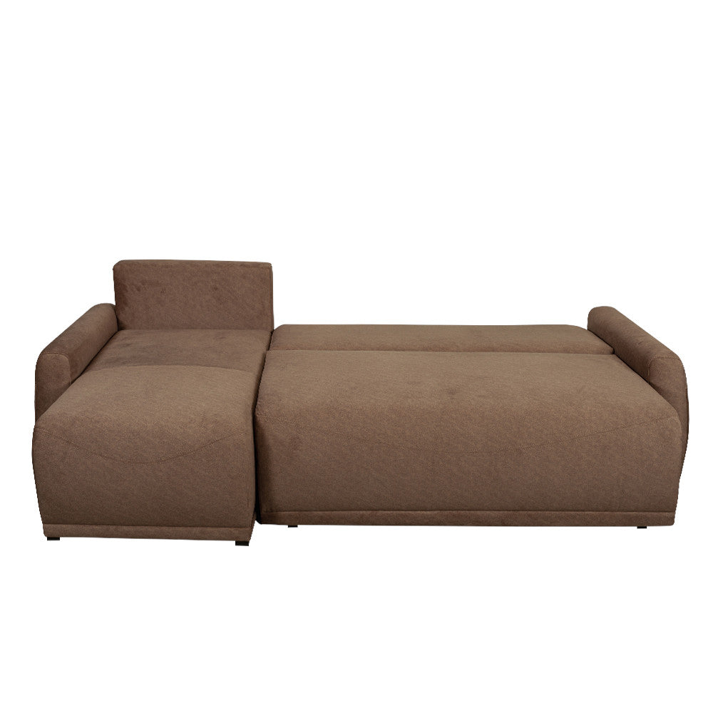 Coltar Extensibil Lea Interschimbabil Stanga/Dreapta, 5 Locuri, Lada Depozitare, Maro 256 Cm