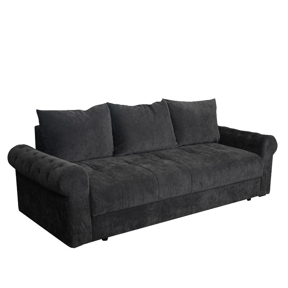 Canapea Extensibila Trendy, 3 Locuri, Lada Depozitare, Gri Inchis, 243 Cm