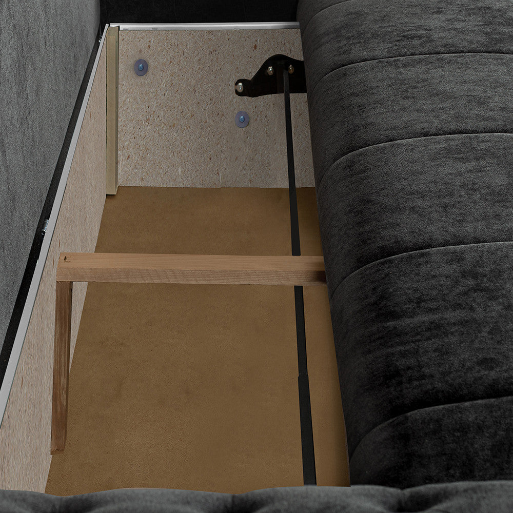Canapea Extensibila Trendy, 3 Locuri, Lada Depozitare, Gri Inchis, 243 Cm