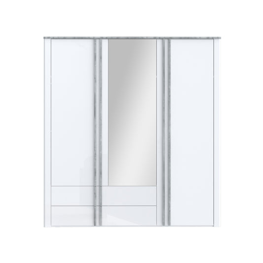 Dulap Buganvilla Alb, Gri vintage si Alb Lucios, 200.7 Cm