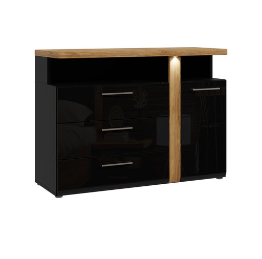 Comoda Tuberoze Negru, Stejar Catania si Negru Super Lucios, 118.5 Cm