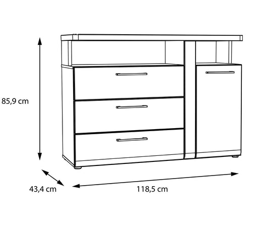Comoda Tuberoze Negru, Stejar Catania si Negru Super Lucios, 118.5 Cm