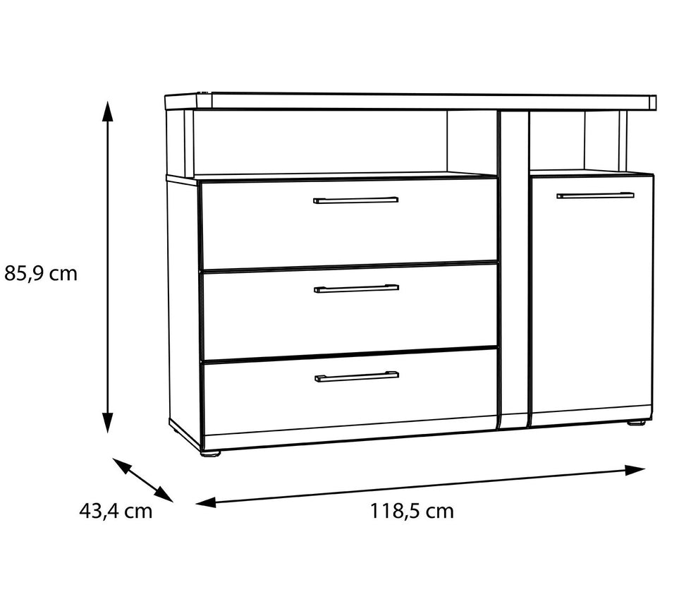 Comoda Tuberoze Negru, Stejar Catania si Negru Super Lucios, 118.5 Cm