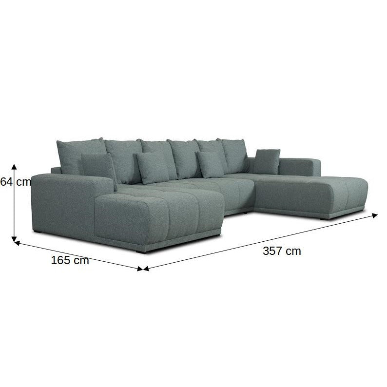 Coltar U Extensibil Otis Dreapta, 6 Locuri, Lada Depozitare, Gri Albastrui, 357 Cm
