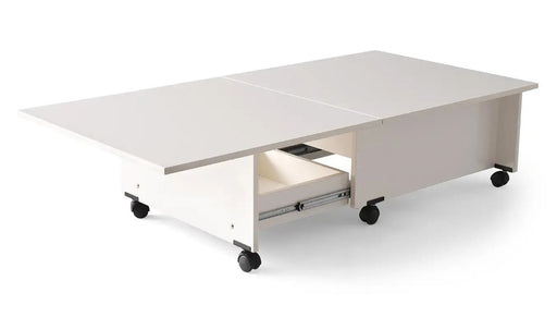 Masa Cafea Smart, Alba, Multifunctionala, Extensibila, Cu Roti, Cu Spatiu Depozitare, 75/150 Cm