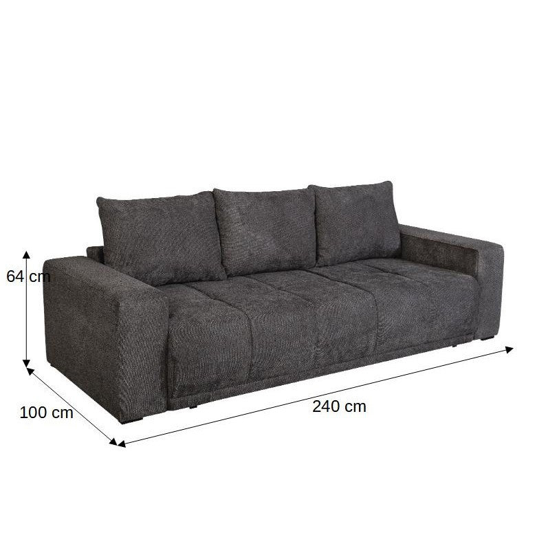 Canapea Extensibila Otis, 3 locuri, Lada Depozitare, Gri Inchis, 240 Cm