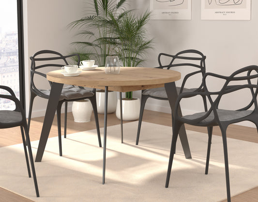 Masa Rotunda Extensibila Tabia Stejar Artisan Si Negru, 110/155 Cm