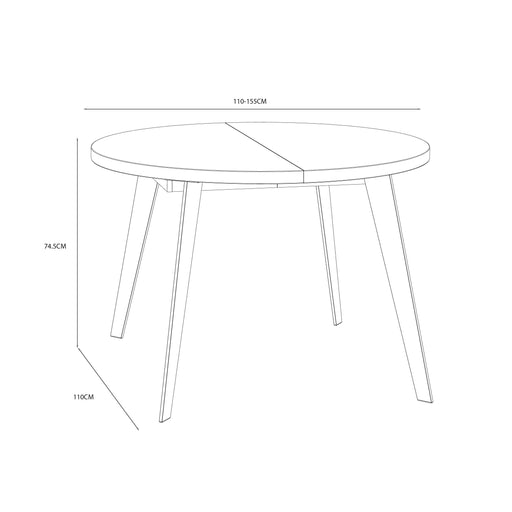 Masa Rotunda Extensibila Tabia Stejar Artisan Si Negru, 110/155 Cm