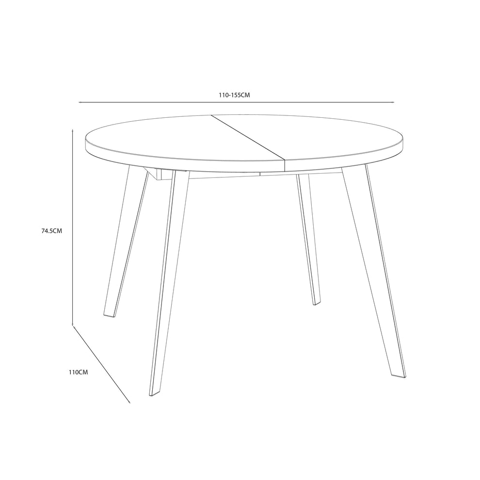 Masa Rotunda Extensibila Tabia Stejar Artisan Si Negru, 110/155 Cm