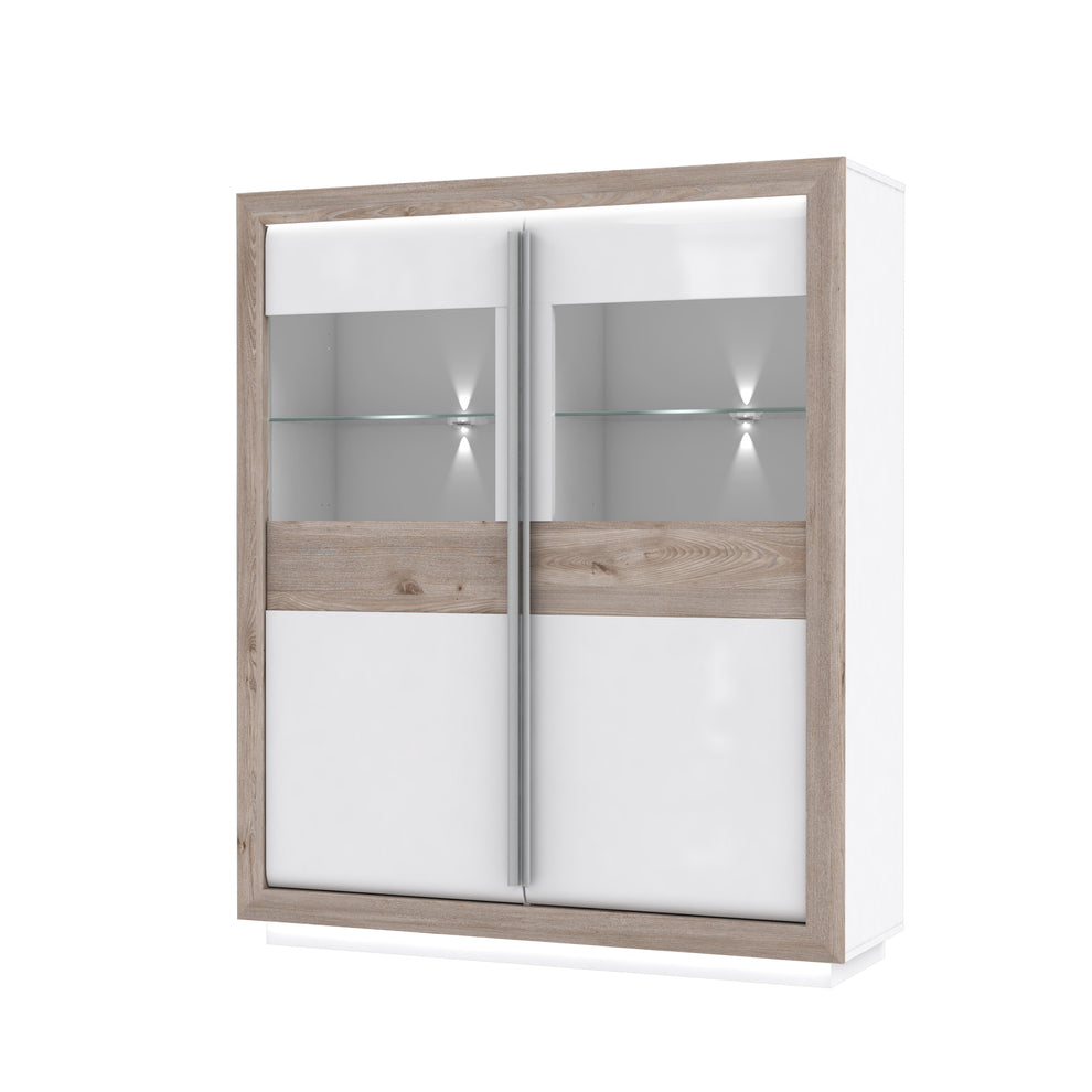 Vitrina Cuantico Stejar Nelson, Alb Si Alb Super Lucios, 133 Cm