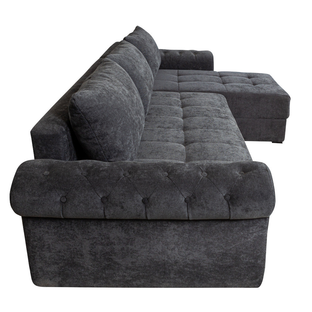 Coltar Extensibil Dreapta Trendy, 5 Locuri, Lada Depozitare, Gri Inchis, 275 Cm