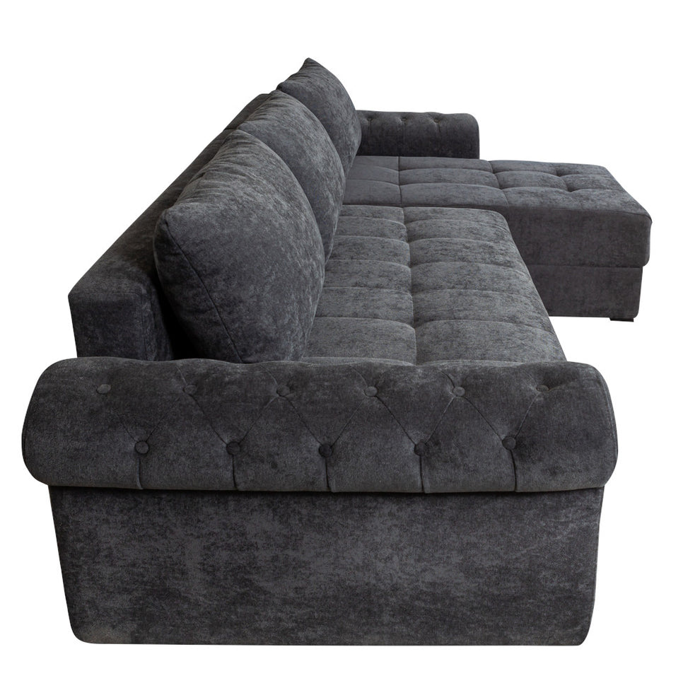 Coltar Extensibil Dreapta Trendy, 5 Locuri, Lada Depozitare, Gri Inchis, 275 Cm