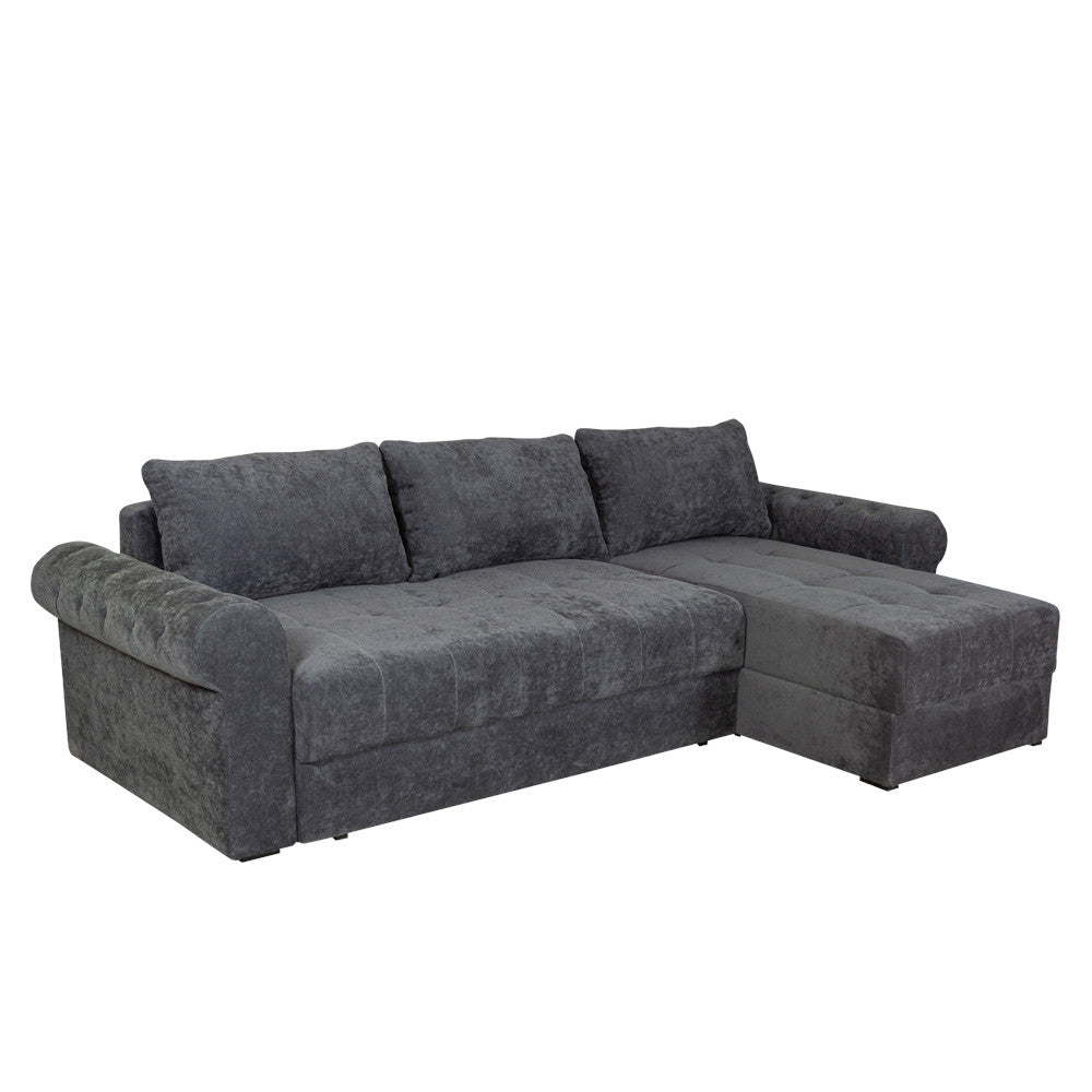 Coltar Extensibil Dreapta Trendy, 5 Locuri, Lada Depozitare, Gri Inchis, 275 Cm