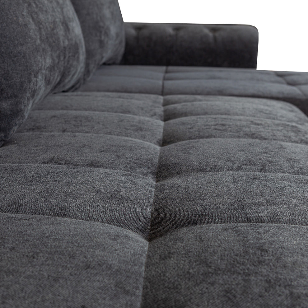 Coltar Extensibil Dreapta Trendy, 5 Locuri, Lada Depozitare, Gri Inchis, 275 Cm