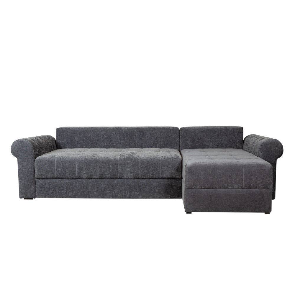 Coltar Extensibil Dreapta Trendy, 5 Locuri, Lada Depozitare, Gri Inchis, 275 Cm