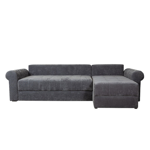 Coltar Extensibil Dreapta Trendy, 5 Locuri, Lada Depozitare, Gri Inchis, 275 Cm