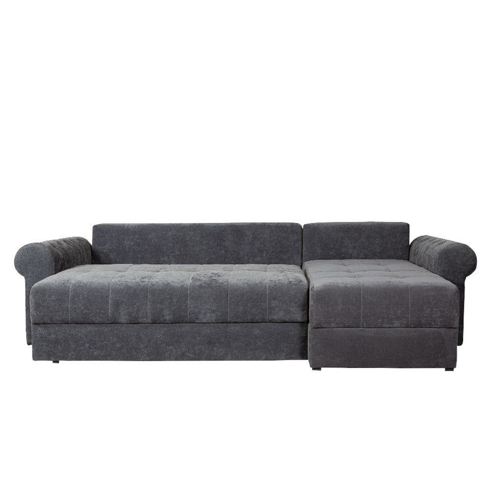 Coltar Extensibil Dreapta Trendy, 5 Locuri, Lada Depozitare, Gri Inchis, 275 Cm