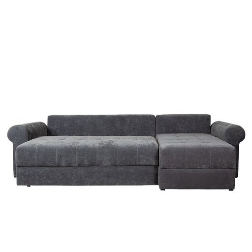 Coltar Extensibil Dreapta Trendy, 5 Locuri, Lada Depozitare, Gri Inchis, 275 Cm