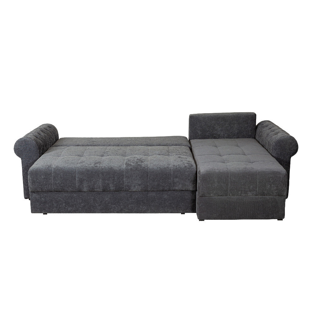 Coltar Extensibil Dreapta Trendy, 5 Locuri, Lada Depozitare, Gri Inchis, 275 Cm