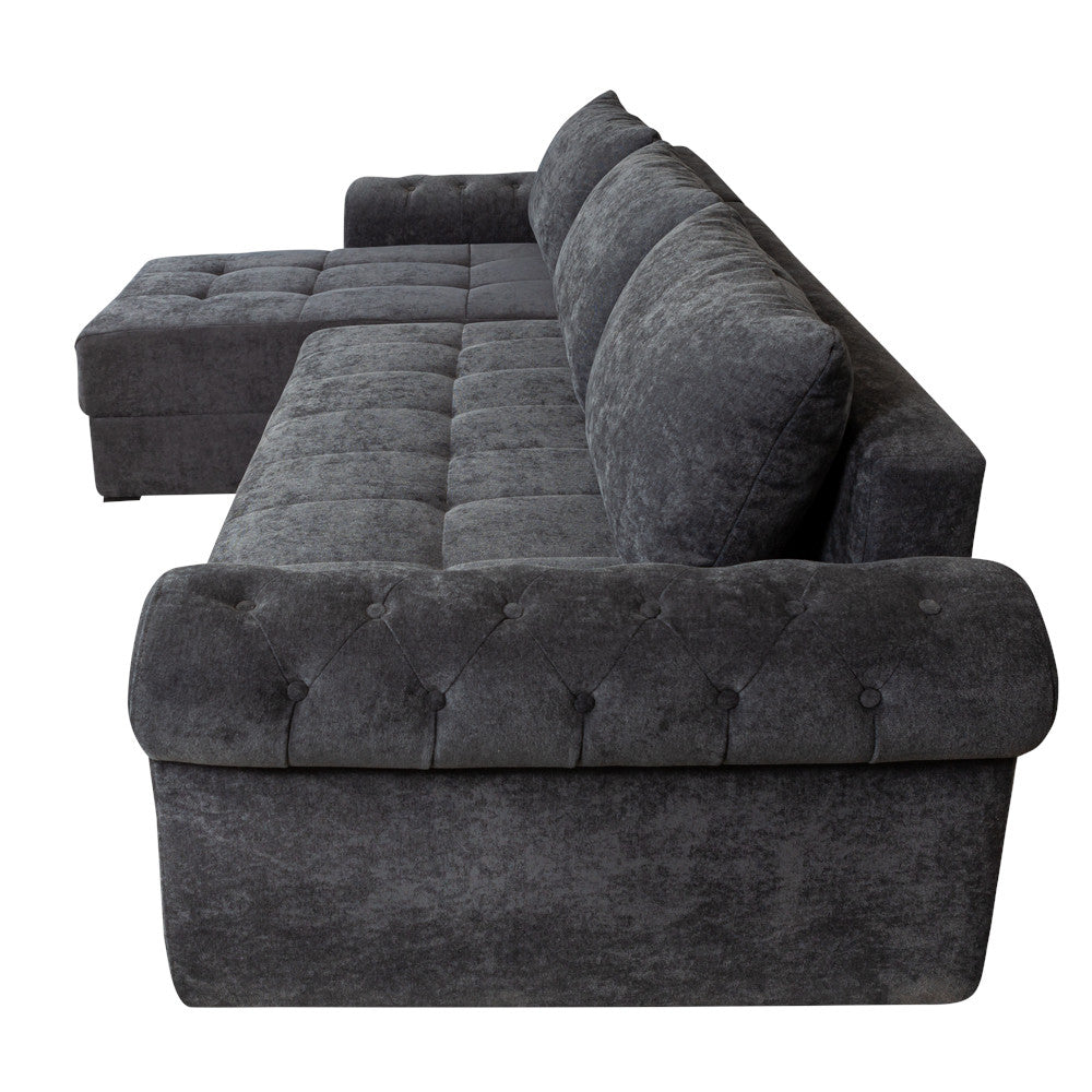 Coltar Extensibil Stanga Trendy, 5 Locuri, Lada Depozitare, Gri Inchis, 275 Cm
