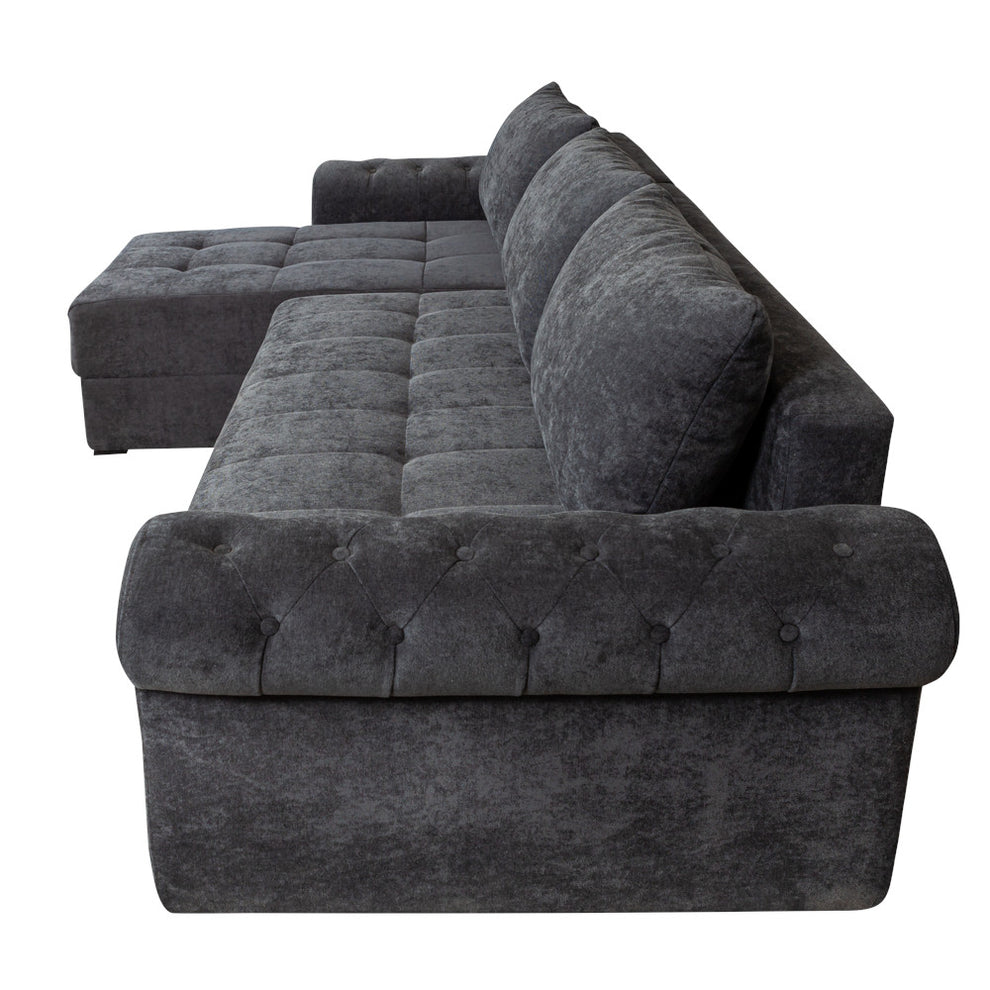 Coltar Extensibil Stanga Trendy, 5 Locuri, Lada Depozitare, Gri Inchis, 275 Cm