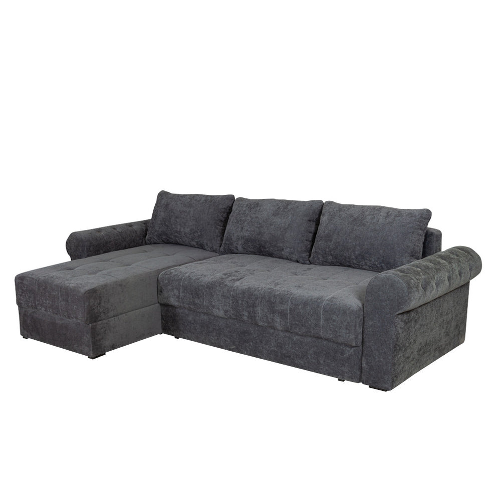 Coltar Extensibil Stanga Trendy, 5 Locuri, Lada Depozitare, Gri Inchis, 275 Cm