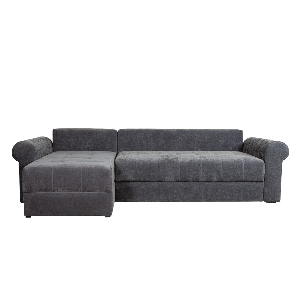 Coltar Extensibil Stanga Trendy, 5 Locuri, Lada Depozitare, Gri Inchis, 275 Cm