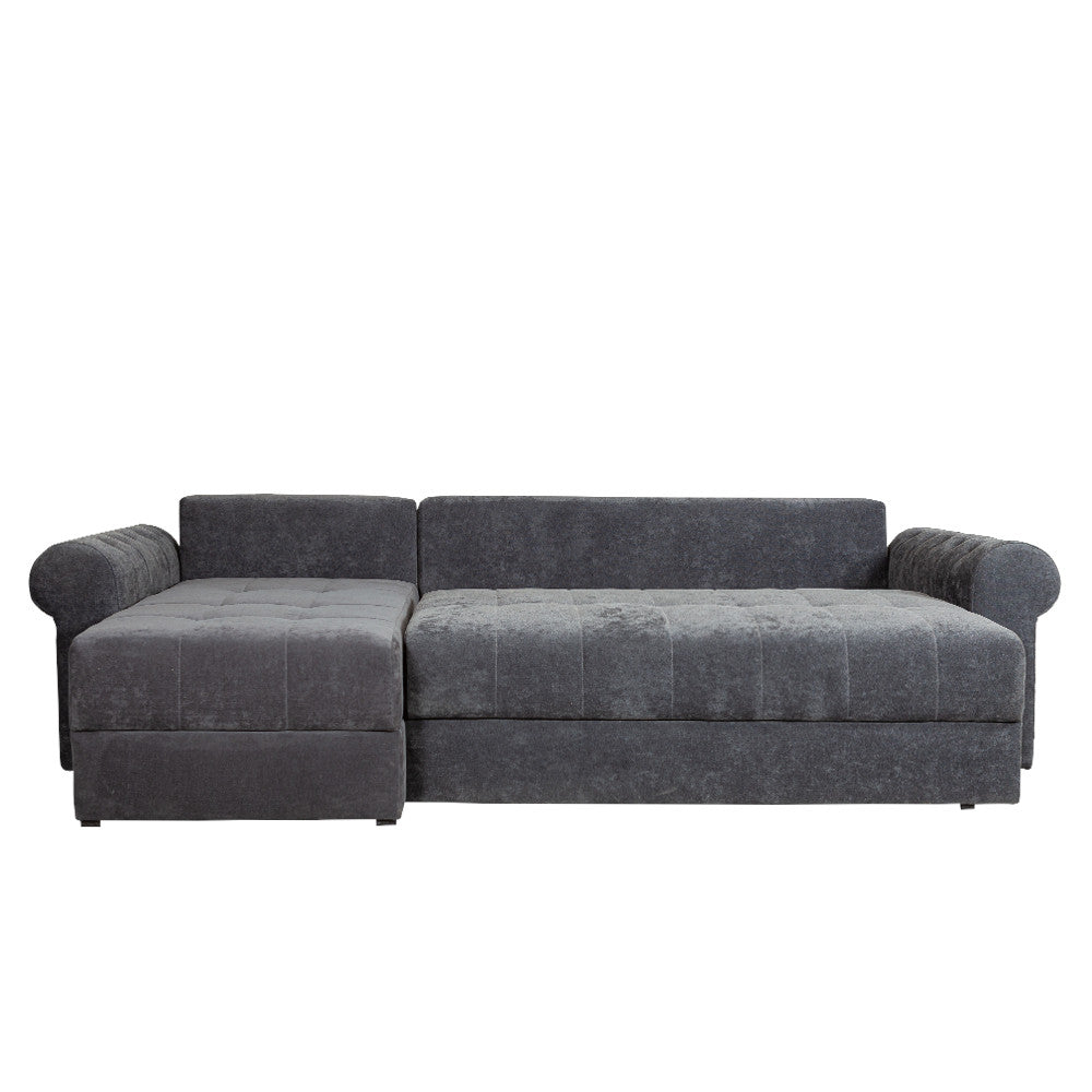 Coltar Extensibil Stanga Trendy, 5 Locuri, Lada Depozitare, Gri Inchis, 275 Cm