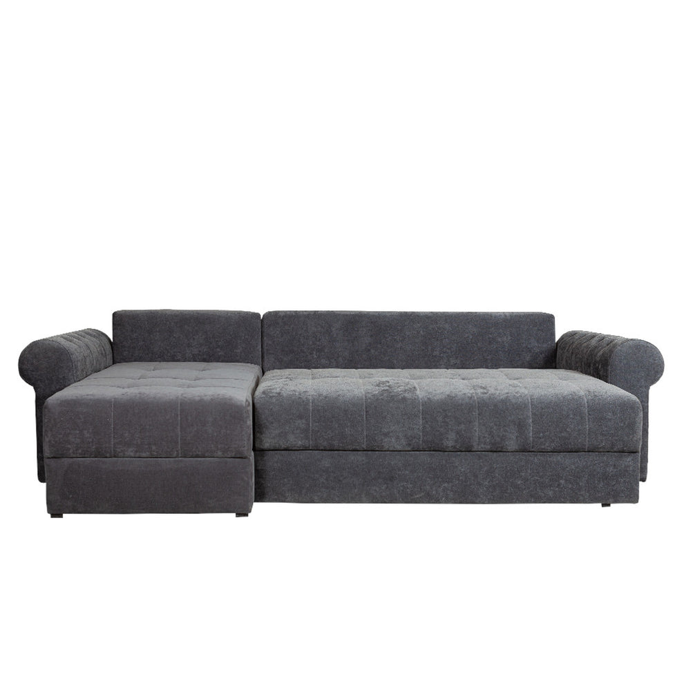 Coltar Extensibil Stanga Trendy, 5 Locuri, Lada Depozitare, Gri Inchis, 275 Cm