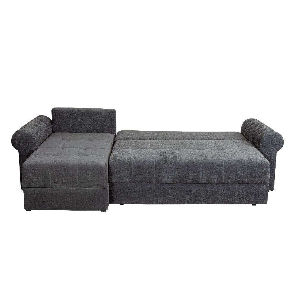 Coltar Extensibil Stanga Trendy, 5 Locuri, Lada Depozitare, Gri Inchis, 275 Cm
