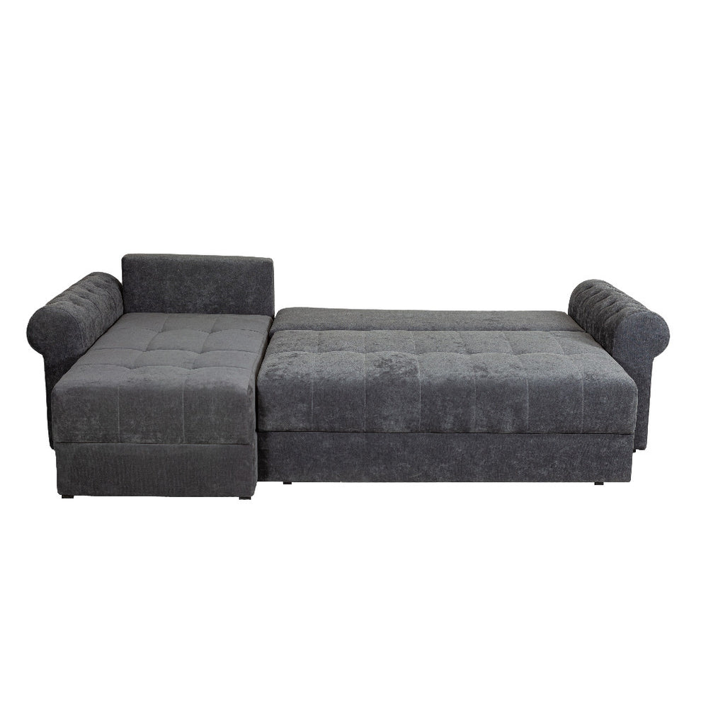 Coltar Extensibil Stanga Trendy, 5 Locuri, Lada Depozitare, Gri Inchis, 275 Cm