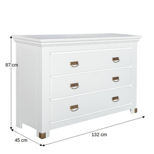 Comoda 3 Sertare Saint Tropez, Vopsit Alb, 132 Cm