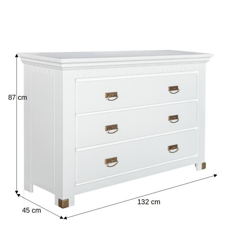 Comoda 3 Sertare Saint Tropez, Vopsit Alb, 132 Cm