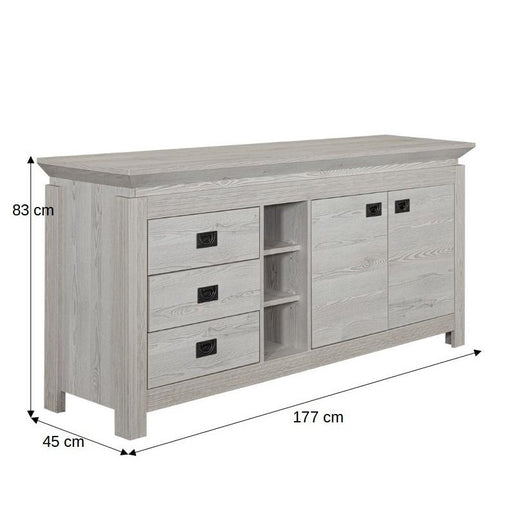Comoda Casablanca Loft Cu 2 Usi Si 3 Sertare Gri Antic, 177 Cm