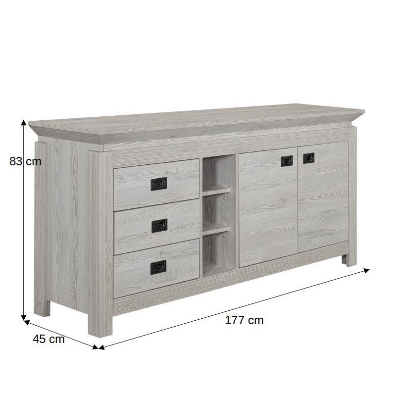 Comoda Casablanca Loft Cu 2 Usi Si 3 Sertare Gri Antic, 177 Cm