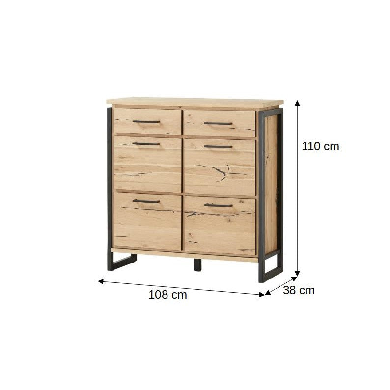 Pantofar Cu 4 Usi Si 2 Sertare Reno, Furnir Din Lemn Masiv, Smoked Oak,108 Cm