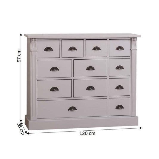 Comoda Cu 12 Sertare Odette Lemn Masiv, Gri, 120 Cm