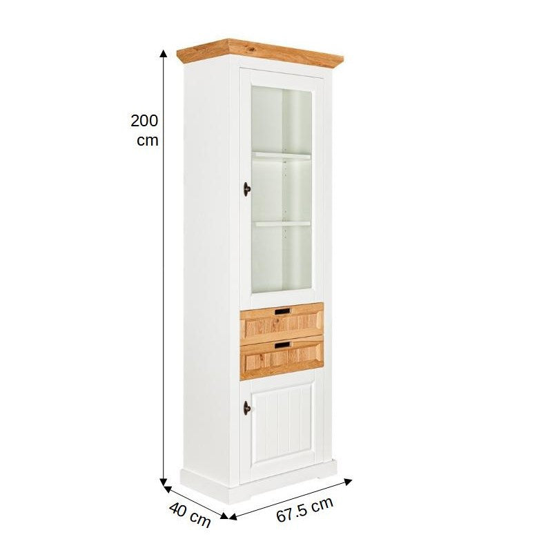 Vitrina Tivoli Dreapta Cu 2 Usi Si 2 Sertare Alb Si Natur, 67.5 Cm