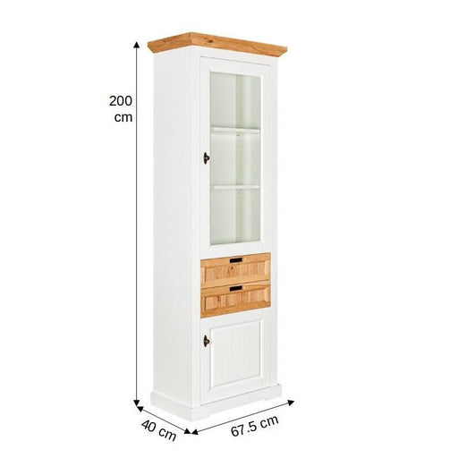 Vitrina Tivoli Dreapta Cu 2 Usi Si 2 Sertare Alb Si Natur, 67.5 Cm