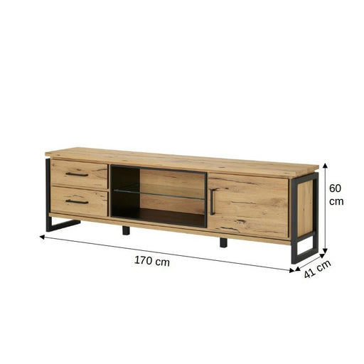 Comoda Tv Cu Furnir Din Lemn Masiv Reno Smoked Oak, 170 Cm