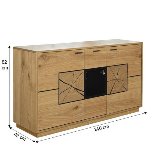 Bufet Urbano Oak Cu 3 Usi Si 1 Sertar, Stejar Rustic Si Negru, 140 Cm