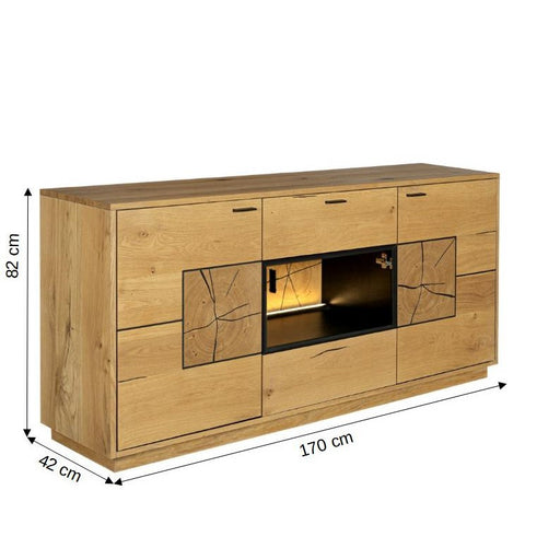 Bufet Urbano Oak Cu 3 Usi Si 1 Sertar, Stejar Rustic Si Negru, 170 Cm
