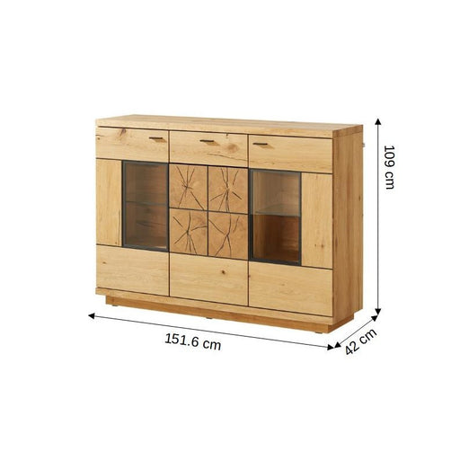 Comoda Bar Dakota Lungime 151.6 cm, Furnir Stejar Salbatic, Living, Decor Usi din Trunchi Natural, Inchidere Silentioasa
