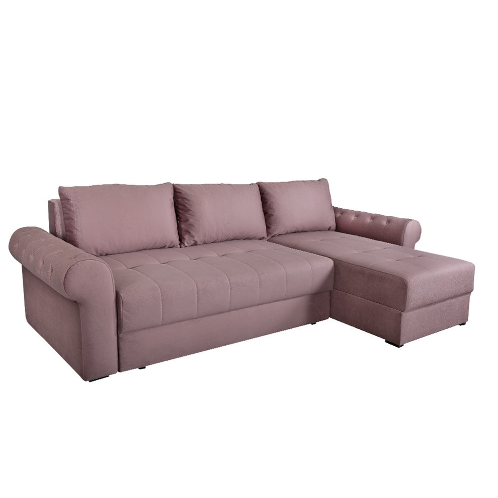 Coltar Extensibil Dreapta Trendy, 5 Locuri, Lada Depozitare, Roz, 275 Cm
